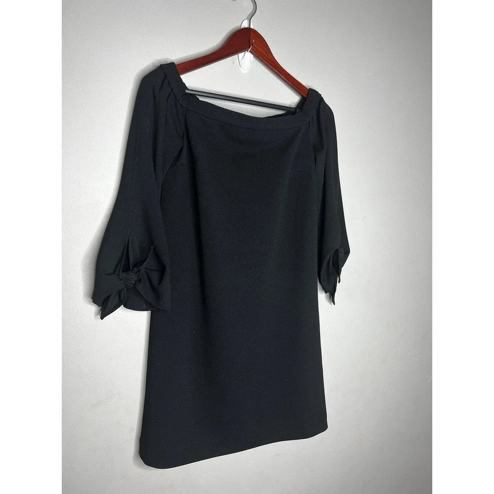Tibi Dress Women 4 Black Off Shoulder Bell Sleeve Tie Shift Mini LBD Chic Luxury